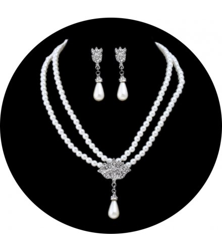 SET517 - Bride pearl crystal diamond short clavicle neck necklace set